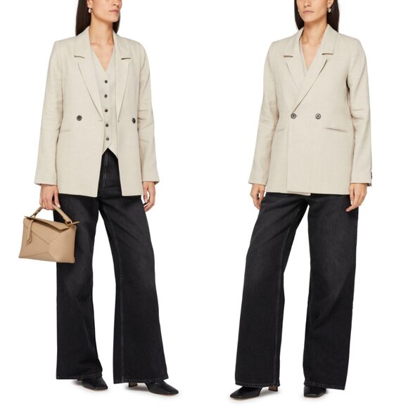 NWT Anine Bing Diana Blazer Jacket Oversized Linen Blend Sz XS Beige - Picture 1 of 8
